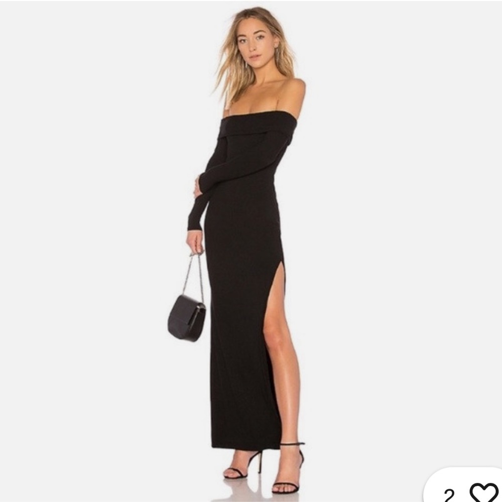 Privacy Please Black Ribbed Off-Shoulder Sheath Dress Medium - Picture 2 of 4